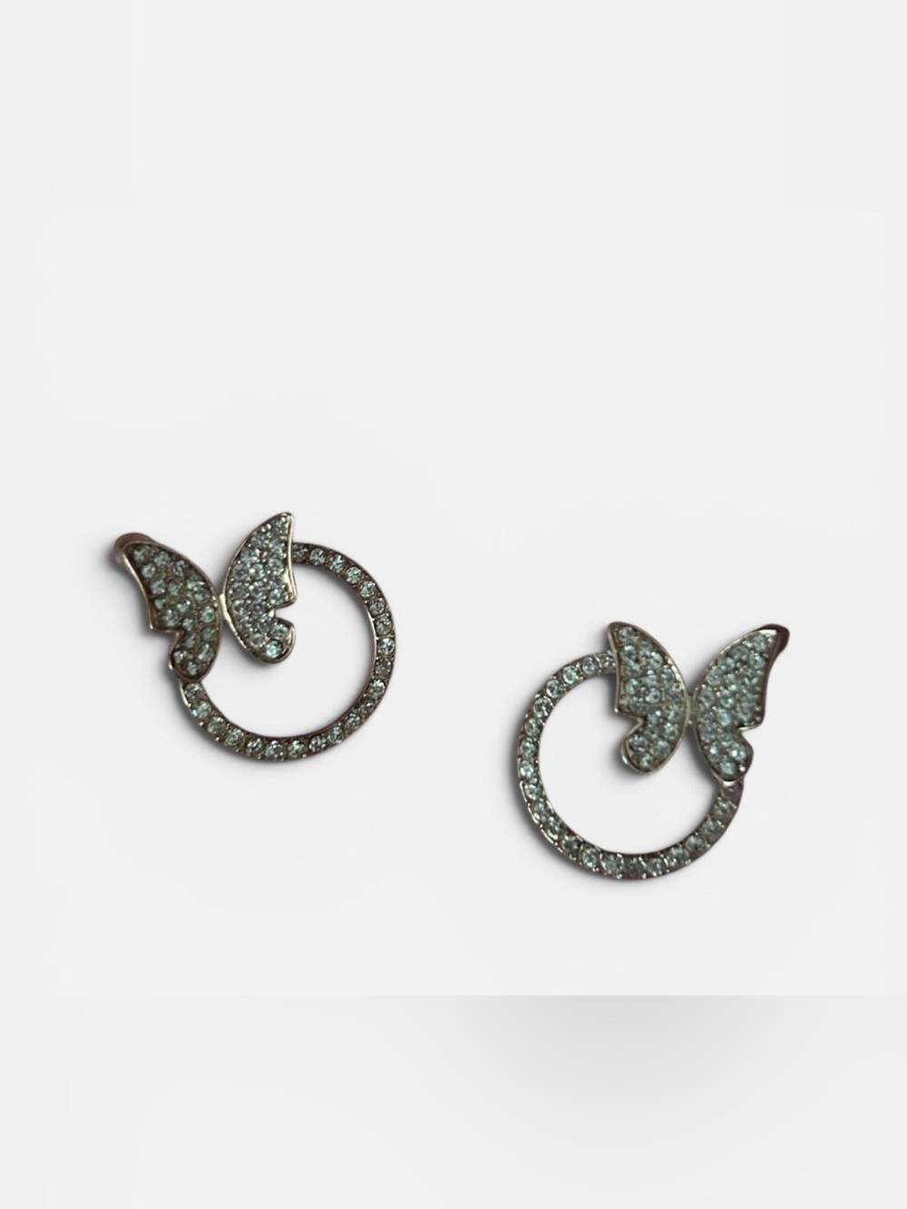 Crystal Butterfly Hoop Earrings - Pink -
